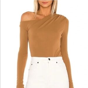 NWOT Song Of Style Via Bodysuit Off The Shoulder Brown Camel Long Sleeve